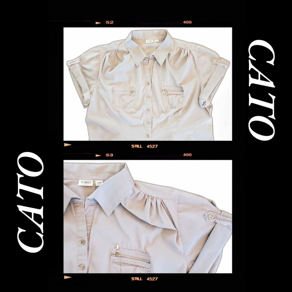 Cato Women Utility Button Down Shirt Roll Tab Sleeves Grey 22/24W